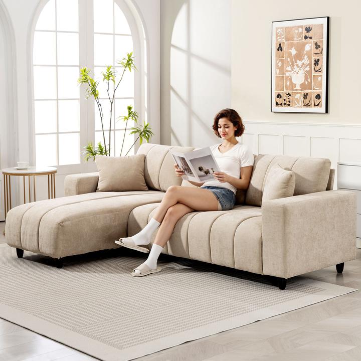 Actual product image Homcom Ecksofa Polyester, Stahl Beige (Corner sofa)
