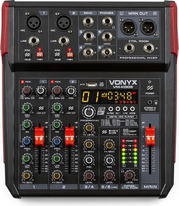 Vonyx VM-KG06 - 6-kanaals mengpaneel Bluetooth, DSP, mp3 speler en USB audio interface (Studio- and Livemixer)