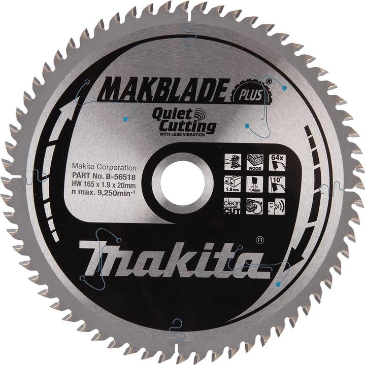 Makita B-56502 TCT saw 165X1.9X20mm 10 ° T64 MAKBLADE PLUS