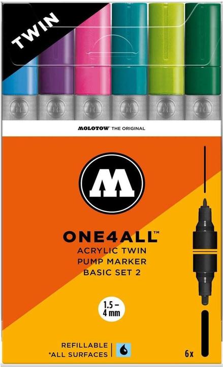 Produktbild Molotow Set de 6 Marqueurs pour Maquettes - One4All Twin - Acrylique - 1,5/4mm - basique 2 - 9.3 cm (Mehrfarbig, 4 mm, 6 x)