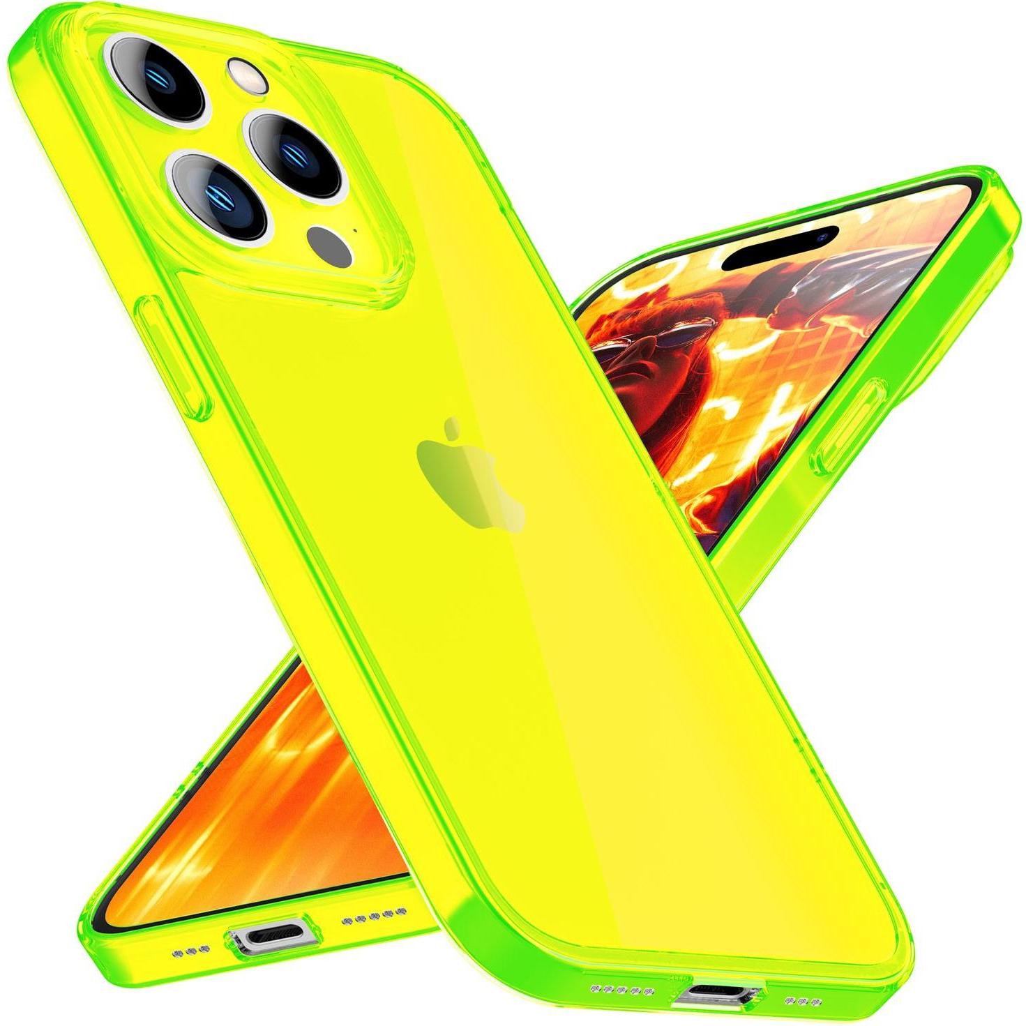 Nalia Klar Transparente Neon Silikon Hülle (Apple iPhone 15 Pro), Smartphone Hülle, Gelb