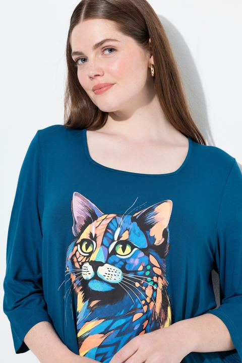 Produktbild Ulla Popken Shirt, Katzenmotiv, A-Linie, Carree-Ausschnitt, 3/4-Arm (46, 48)