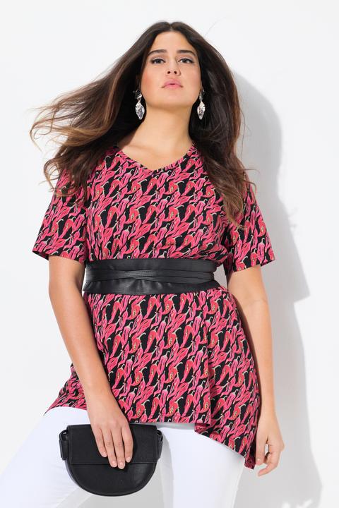 Actual product image Ulla Popken Pepper Print Short Sleeve V-Neck Tee (58)