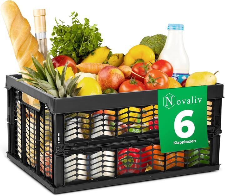 Actual product image Novaliv Folding Boxes Foldable Stable Black Set of 6 (35 cm, 30 l, 6x)