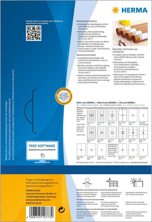 Productafbeelding HERMA Weerbestendige verzendetiketten A4