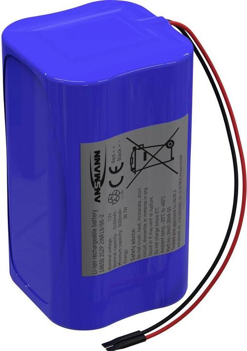 Ansmann 2S2P battery pack 4x 18650 cable Li-Ion 7.2 V 5100 mAh (1 pcs., 18650, 5100 mAh)