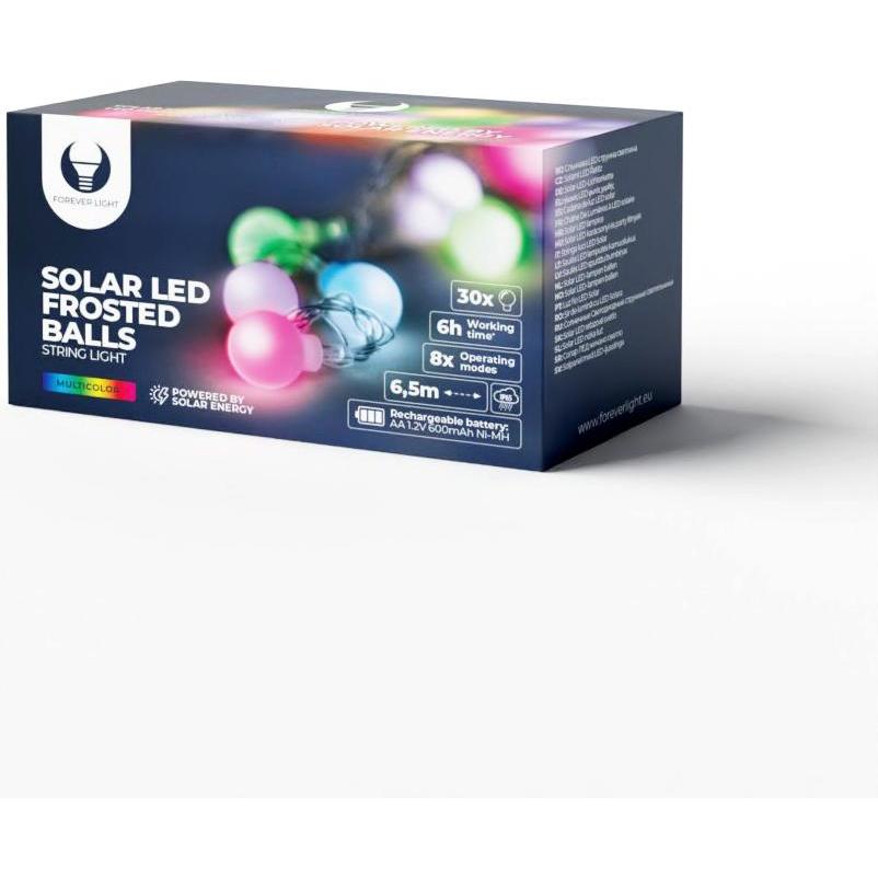 Forever Light, Lichterkette, String Light Solar LED FROSTED BALLS SFB62 6,5m 30 Bälle multicolor (6.50 m)