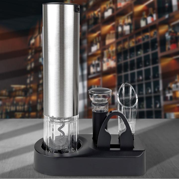 Actual product image Ideoon Profi Weinflaschenöffner mit Akku, inkl. Folienschneider, Ausgiesser und Verschluss (Electric corkscrew)