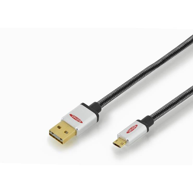 ednet USB 2.0 Anschlusskabel Typ A - Micro B St/St 1,8 m High Speed Stecker wendbar (1.80 m, USB 2.0), USB Kabel