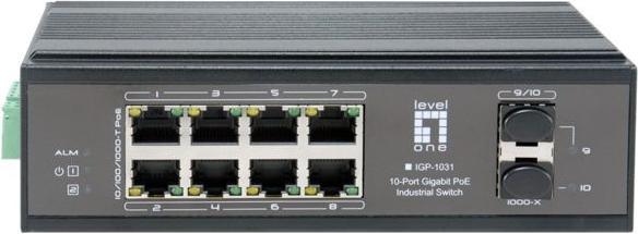 Immagine prodotto LevelOne Switch 10Port Gigabit PoE DIN-Rail, da -40°C a 75°C (8 Porti)
