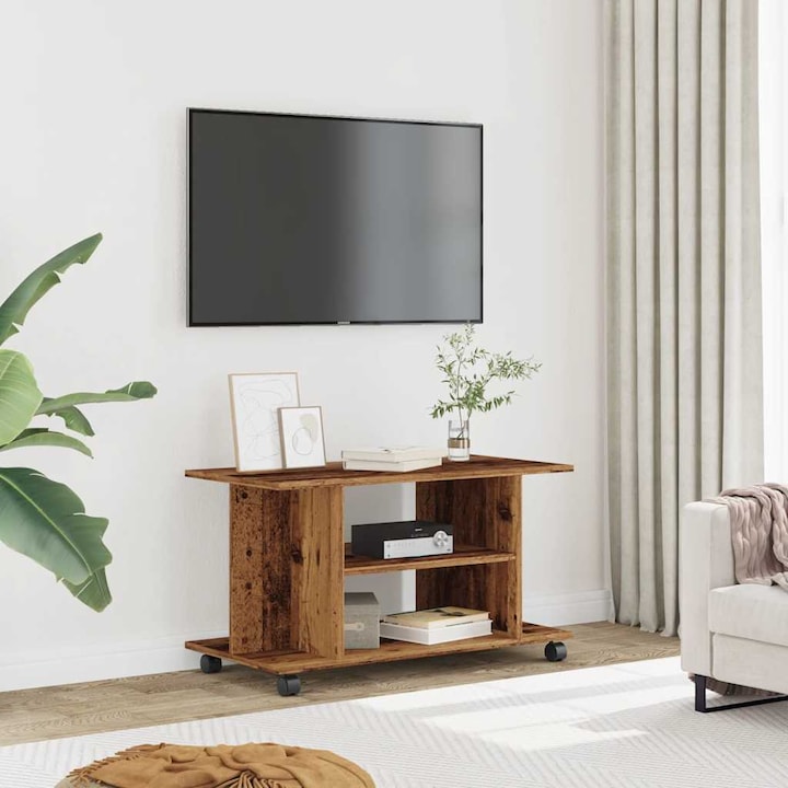Produktbild VidaXL TV Regal TV Schrank Lowboard Fernsehtisch mit Rollen Altholz-Optik (80 x 40 x 45 cm)