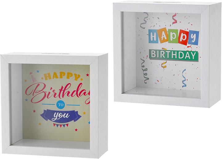 Actual product image Roost Money box birthday 53194 wood, ass. 14x14x6cm (14 x 14 x 6 cm)