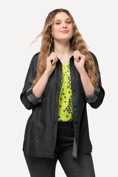 Produktbild Ulla Popken Jeansbluse, Acid Wash, Hemdkragen, Langarm (60)
