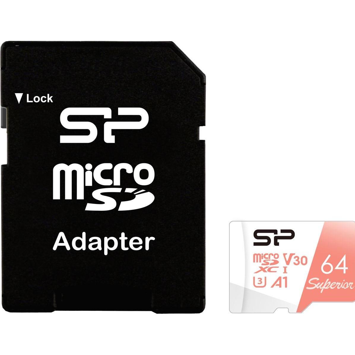 Silicon Power scheda di memoria Superior Micro SDXC 64GB UHS-I A3 V30 (64 GB, microSDXC, U3, UHS-I), Scheda di memoria, Multicolore