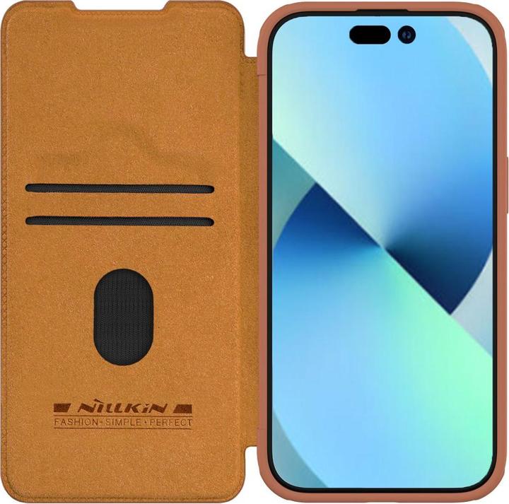 Actual product image Nillkin Qin Pro Leather Flip Camera Cover Case for iPhone 15 Plus - Brown (Apple iPhone 15 Plus)