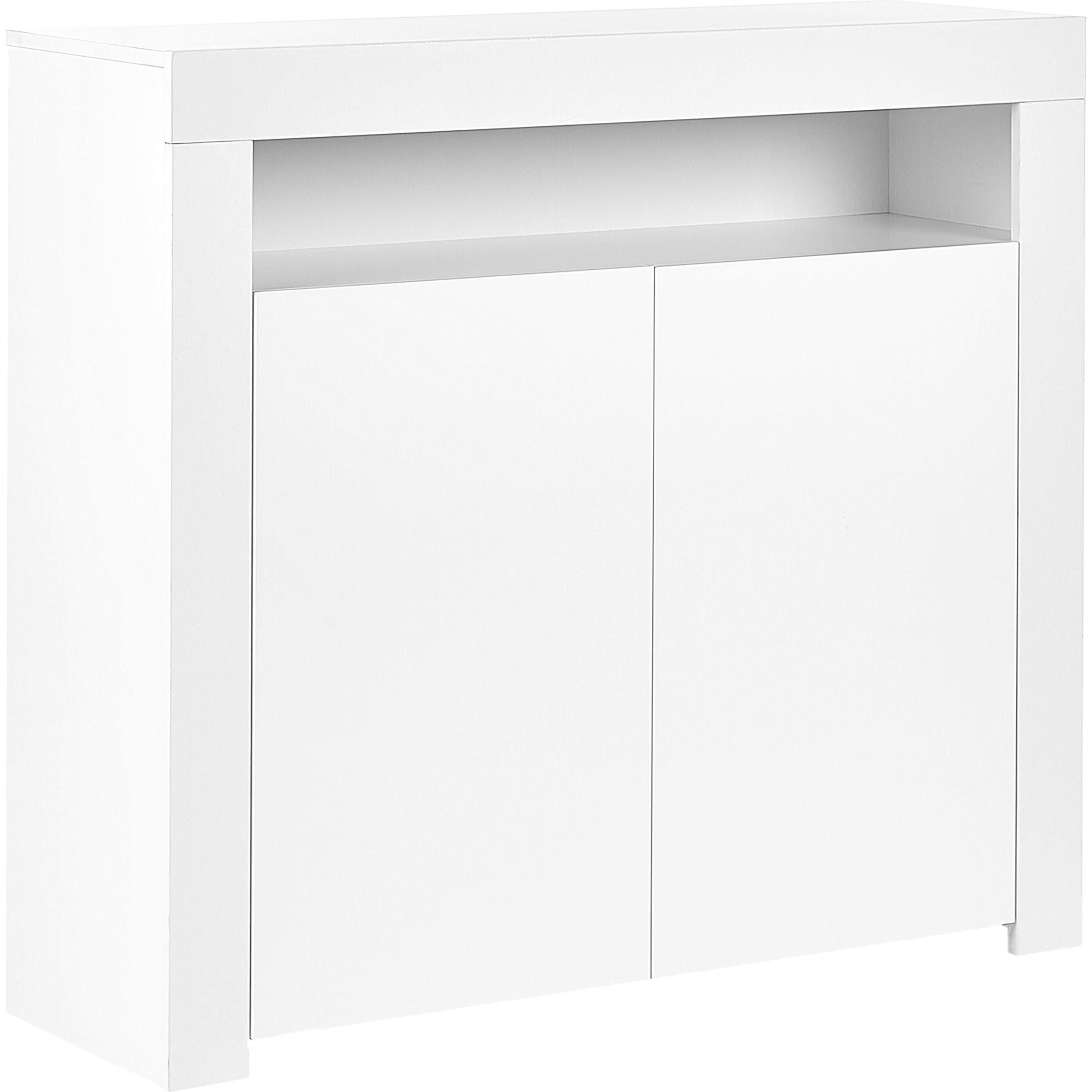 Beliani, Kommode + Sideboard, Sideboard weiss mit LED-Beleuchtung 2 Türen COVINA (108 x 35 x 97 cm)