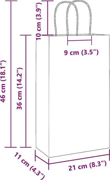 Immagine prodotto VidaXL Sacchetti di carta kraft 250 pezzi con manico Blu 21x11x36 cm (Scatola da regalo, 250 x)