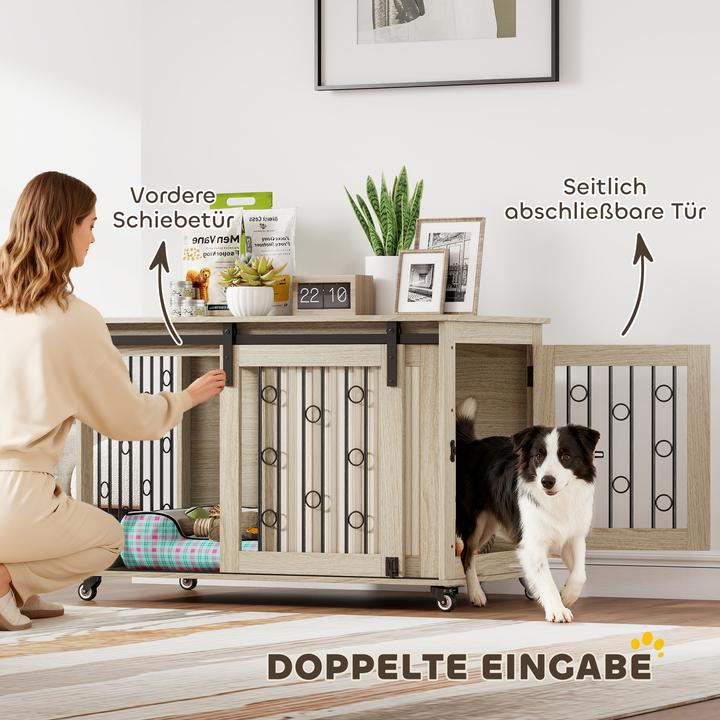 Image du produit PawHut Hundekäfig MDF, Stahl Eiche