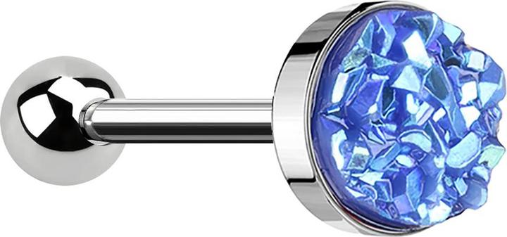 Produktbild Star Piercing Micro Barbell silber mit Druse Stein dunkelblau (ohne Messing, Chirurgenstahl 316L)