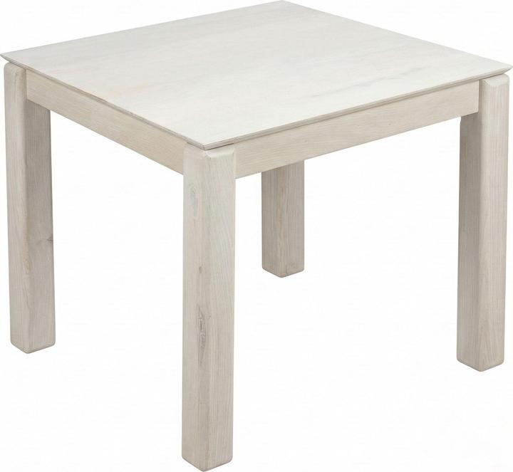 Produktbild FineBuy Esstisch Massivholz 80cm Esszimmertisch White Wash Küchentisch 4 Personen Tisch (80 x 80 x 75 cm)