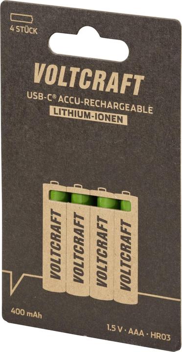 Produktbild Voltcraft VC-AAA400USB USB-C® Akku Micro (AAA) aufladbar über USB-C® Li-Ion 1.5 (4 Stk., AAA, 400 mAh)