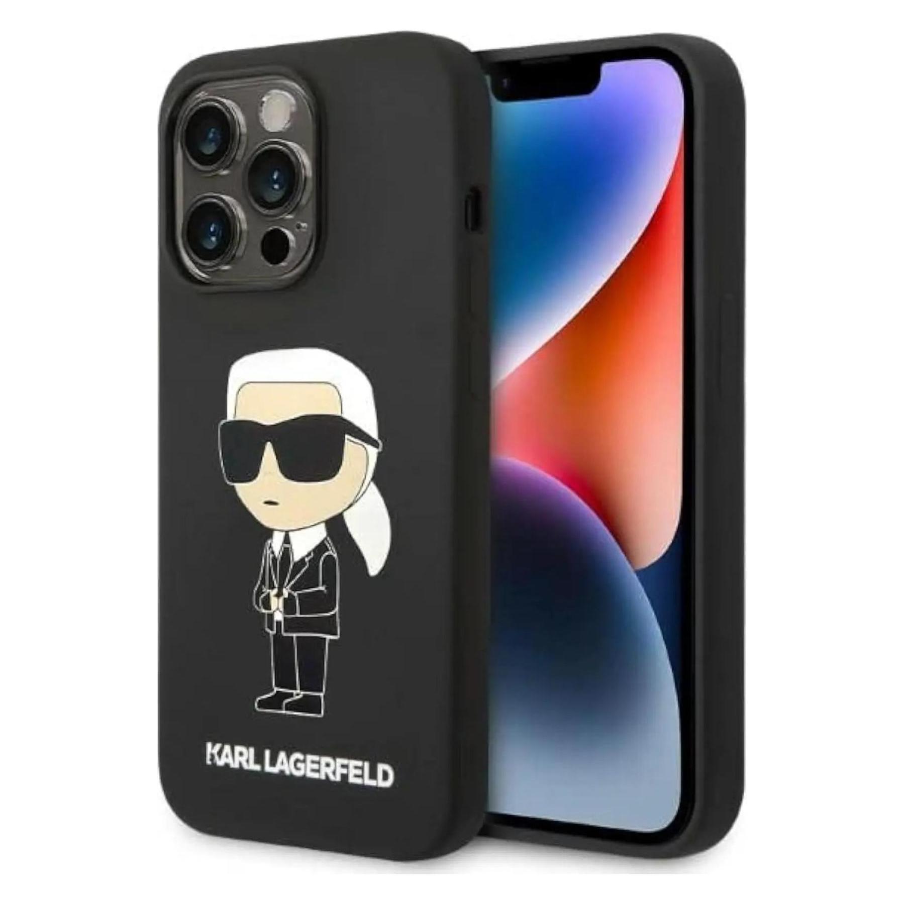 Karl Lagerfeld KLHCP14LSNIKBCK IPhone 14 Pro 6, 1" Hardcase Czarny/black Silicone Ikonik (Apple IPhone 14 Pro), Smartphone Hülle, Schwarz