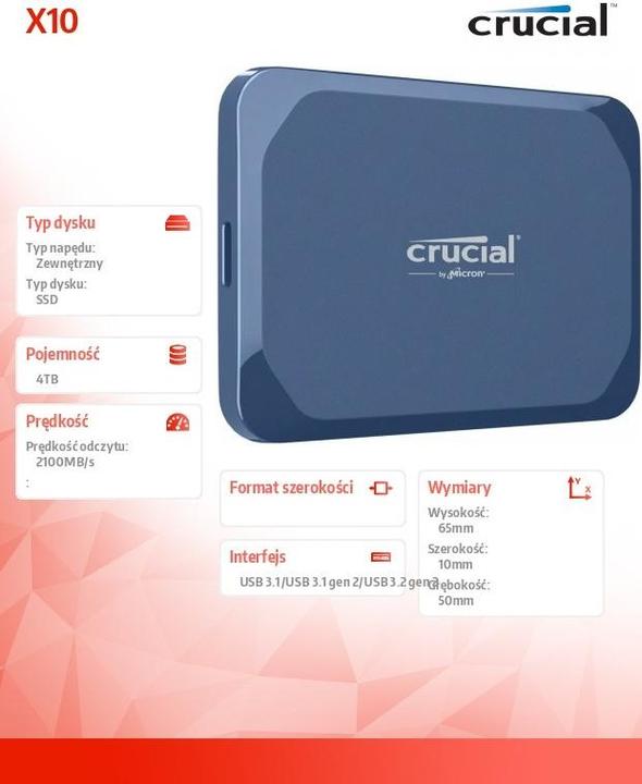Actual product image Crucial X10 Portable SSD (4 TB)