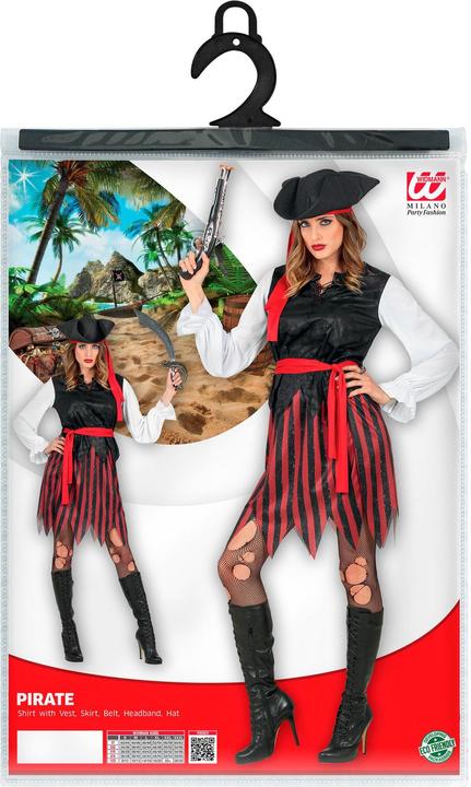 Actual product image Widmann Piratin der Karibik Bluse mit Weste, Rock, Gürtel, Stirnband, Hut (XL)