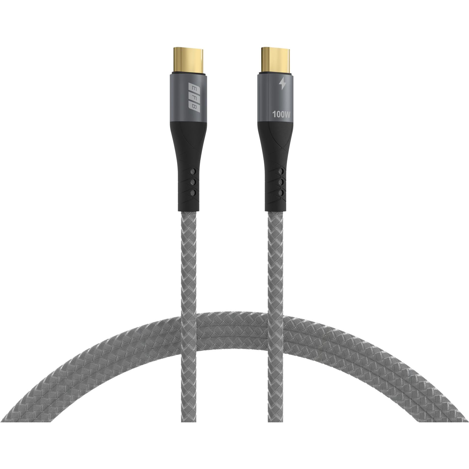 EFB Elektronik EFB USB-C cable 100W PD 3.0 5A E-Marker Chip 0.5m gray gold contacts textile jacket (0.50 m, USB 2.0, 100 W), Cavo USB