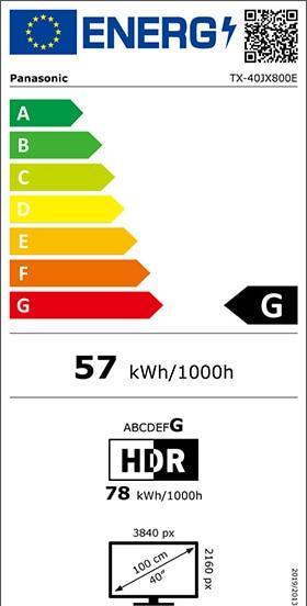 Energy Label Panasonic JX800 series TX-40JX800E TV (40 inch) Ultra HD Smart TV WLAN (40", LCD, 4K)