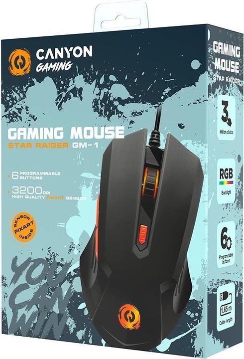 Actual product image Canyon Gaming mouse Star Rider, with RGB backlight, Macro, 6 programmable buttons, Pixart 3168 Optic (Cable)