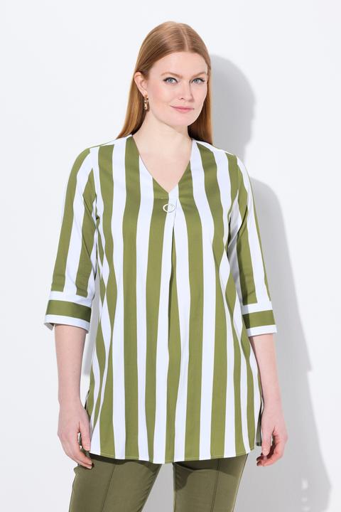 Produktbild Ulla Popken Bluse, Längsstreifen, A-Linie, V-Ausschnitt, 3/4-Arm (42, 44)