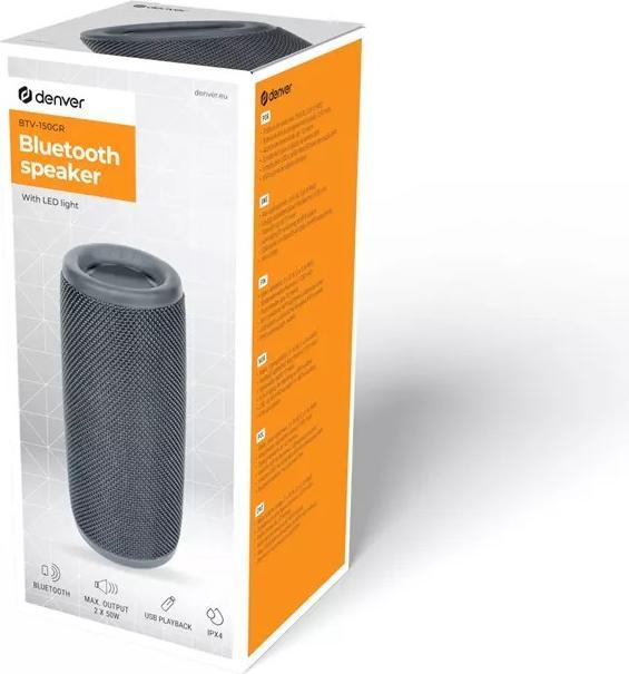 Actual product image Denver Bluetooth Speaker BTV-150GR, grey (4 h, Rechargeable battery operated)