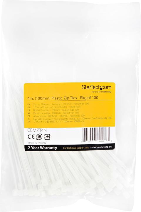 Actual product image StarTech 10cm(4") Cable Ties, 2mm(1/16") wide, 22mm(7/8") Bundle Diameter, 8kg(18lb) Tens (Plastic cable ties, 3 mm, 100 pcs.)