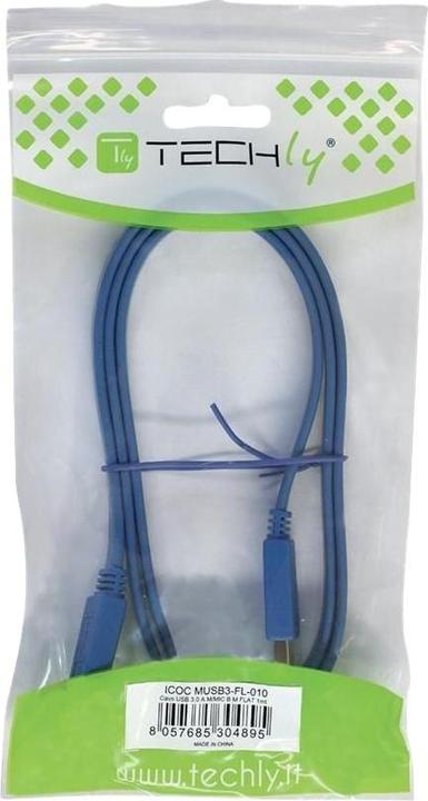 Produktbild Techly USB3.0 Flachkabel Stecker TypA-Stecker Micro B bl (1 m, USB 3.2)