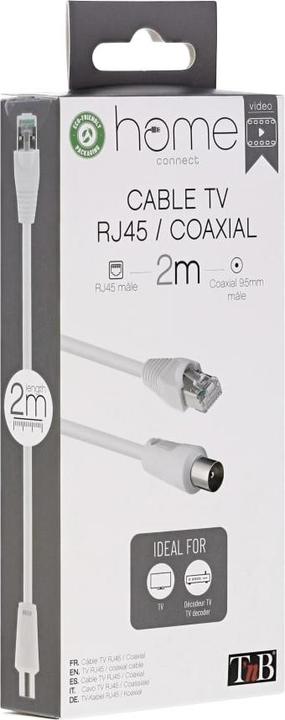 Image du produit T'nB CÂBLE ANTENNE COAXIAL VERS RJ45 2M M/M (BLANC) (Câble d'antenne)