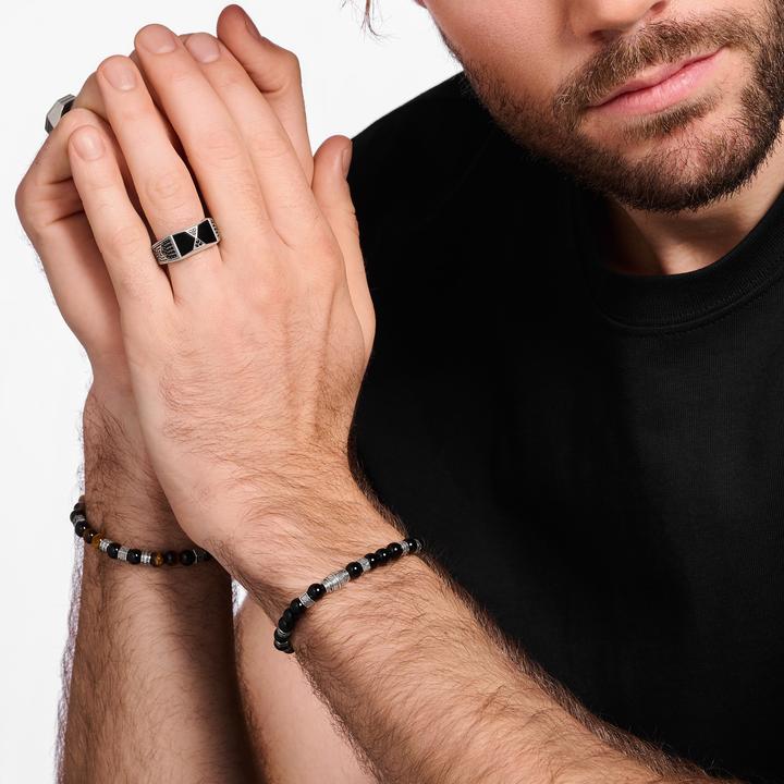 Immagine prodotto Thomas Sabo Anello con Onice Nera e Pietre Nere Argento (54, 925 Argento)