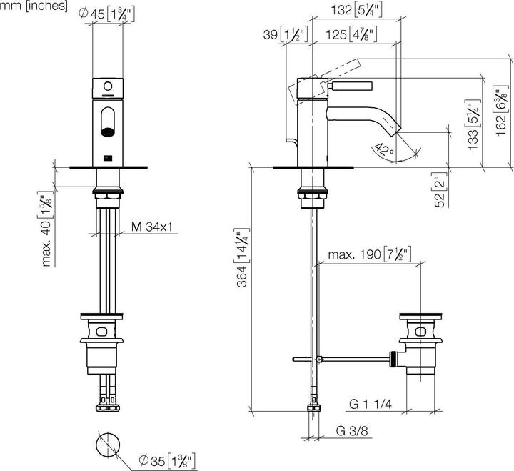 Produktbild Dornbracht Dornb Waschtisch-Einhandbatterie META Ausladung 125mm mit Ablaufgarnitur chrom