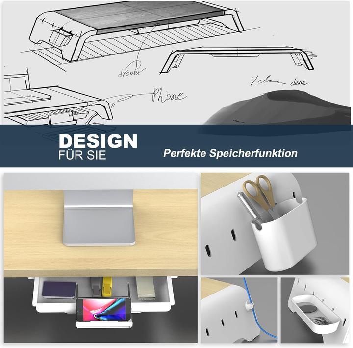 Actual product image Fenge Dual Monitorständer mit Schubladen und Stauraum