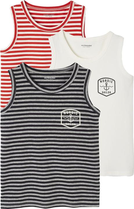 Vertbaudet Bio-Kollektion: 3er-Pack Jungen Trägershirts mit Ringelmuster (110)