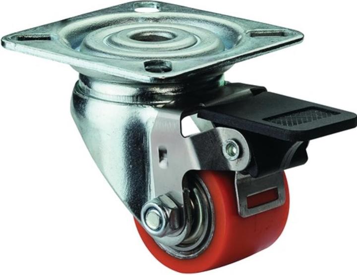 Produktbild BS Rollen Lenkrolle mit Feststeller Rad-Ø 35 mm Tragfähigkeit 100 kg mit Anschraubplatte kompakt Polyurethan