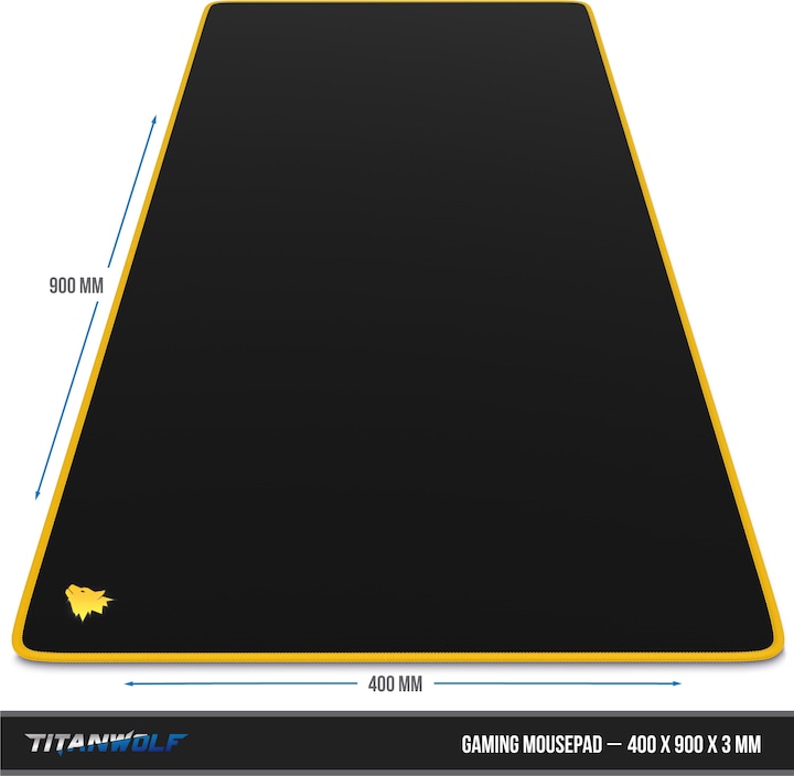 Produktbild Titanwolf Gaming Mauspad, XXL Speed Gaming Mausmatte / Extragrosse Fläche von 900 x 400mm, Kopf gelb (XXL)