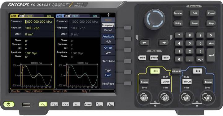 Actual product image Voltcraft 80 MHz dual channel arbitrary signal generator with touch screen operation