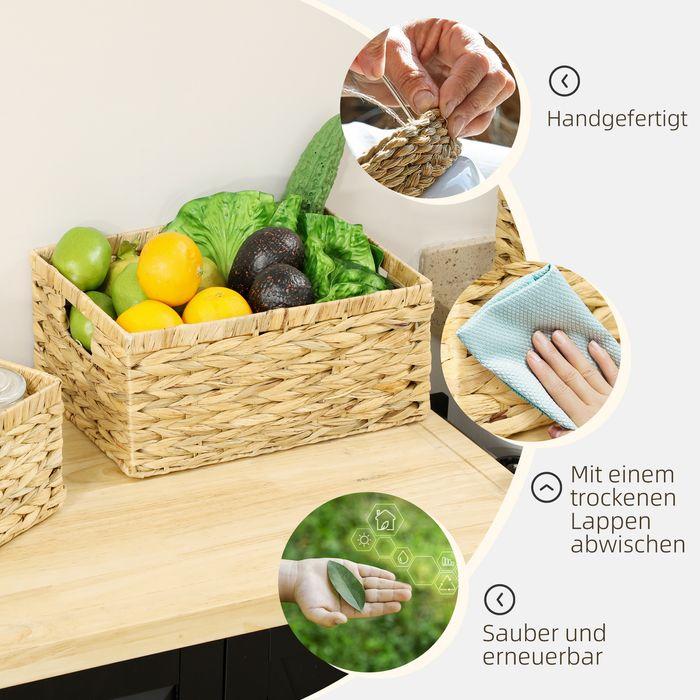 Produktbild Swisshandel24 3er-Set Aufbewahrungskorb, geflochtener Körbe aus Wasserhyazinthe Naturholz (3 x)