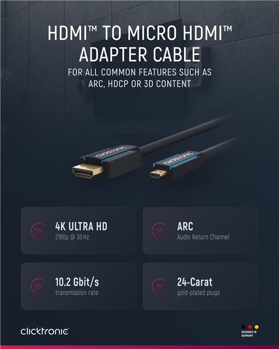 Image du produit clicktronic micro HDMI (Typ D) — HDMI (Typ A) (5 m, HDMI, 2.0)