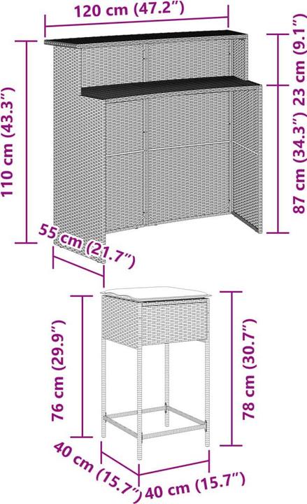 Produktbild vidaXL Gartenbar Set (120 x 55 x 110 cm)
