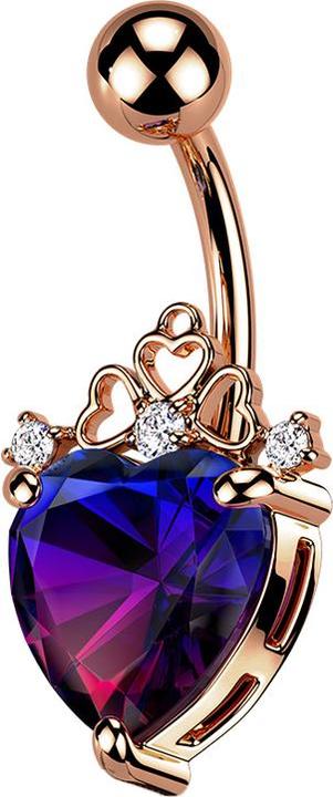 Immagine prodotto Star Piercing Banane rosegold mit Kugel Filigrane Herzen grosses Kristallherz (Ottone, Acciaio chirurgico 316L)