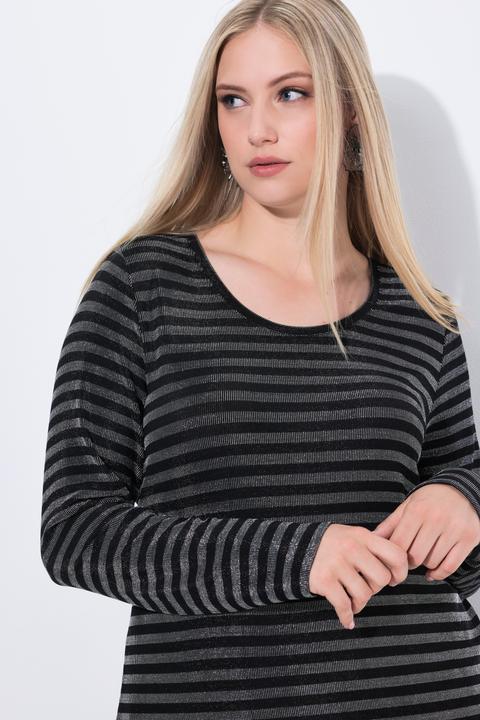 Immagine prodotto Ulla Popken Maglia classica con righe glitterate, scollo a girocollo e maniche lunghe (46, 48)