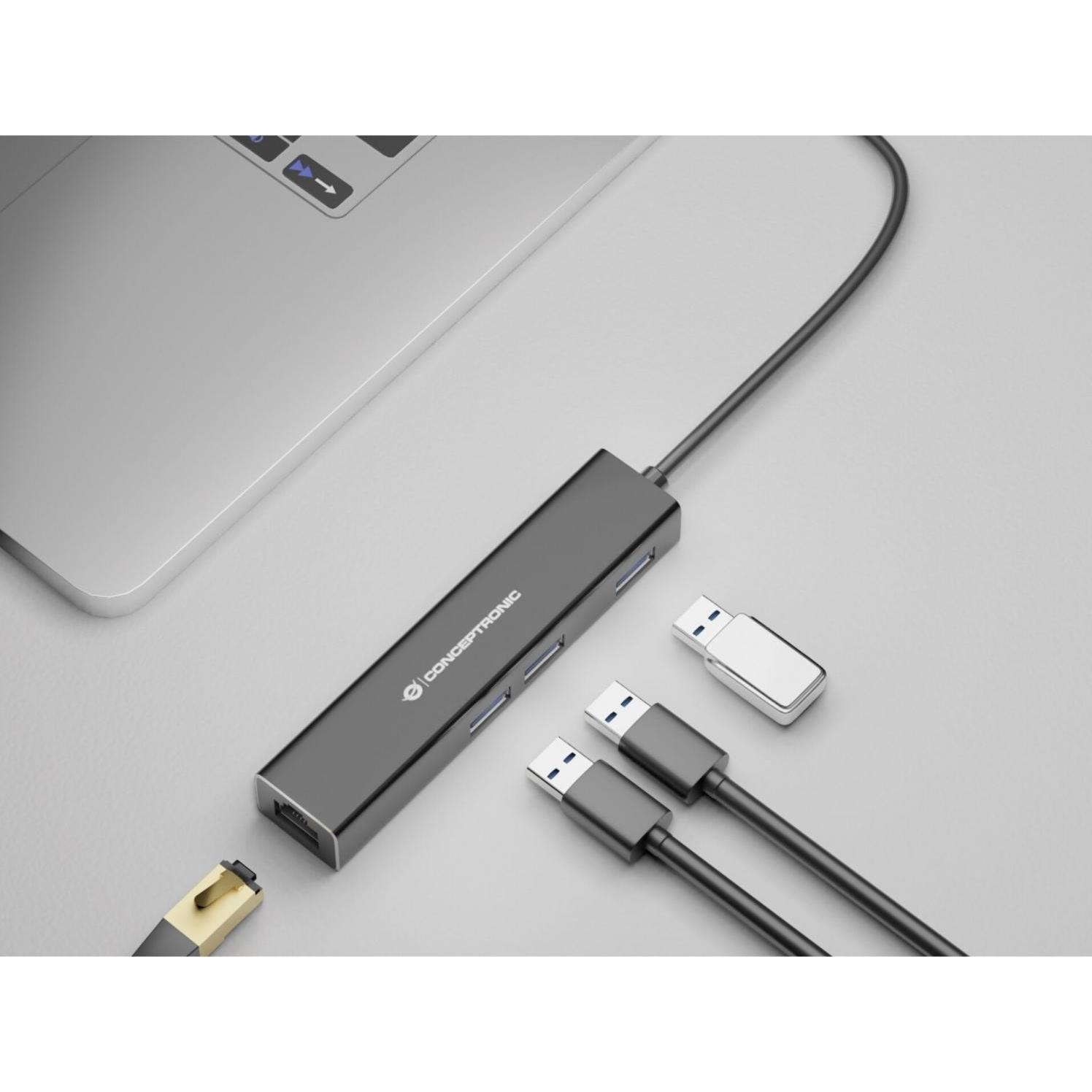 Thumbnail - Conceptronic DONN07B (USB-C, 3 Ports), Dockingstation + USB Hub, Schwarz