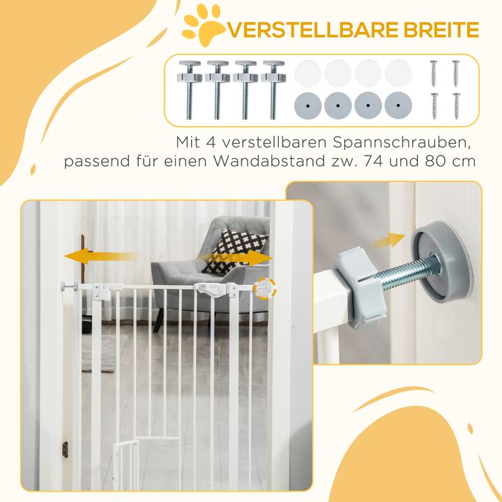 Image du produit Swisshandel24 Barrière de porte avec chatière, montage sans perçage, largeur variable 74-80 cm, ouverture d'une (74 cm)